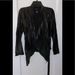 JNBY Waterfall Collar Genuine Leather Jacket